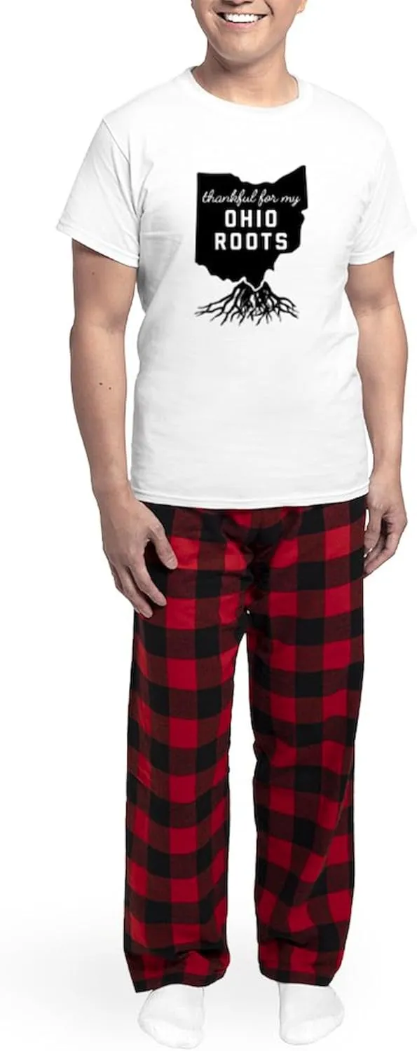 CafePress Thankful For My Ohio Roots Men's Light Pajamas Men's Novelty Light Pajama Set, Comfortable PJ Sleepwear