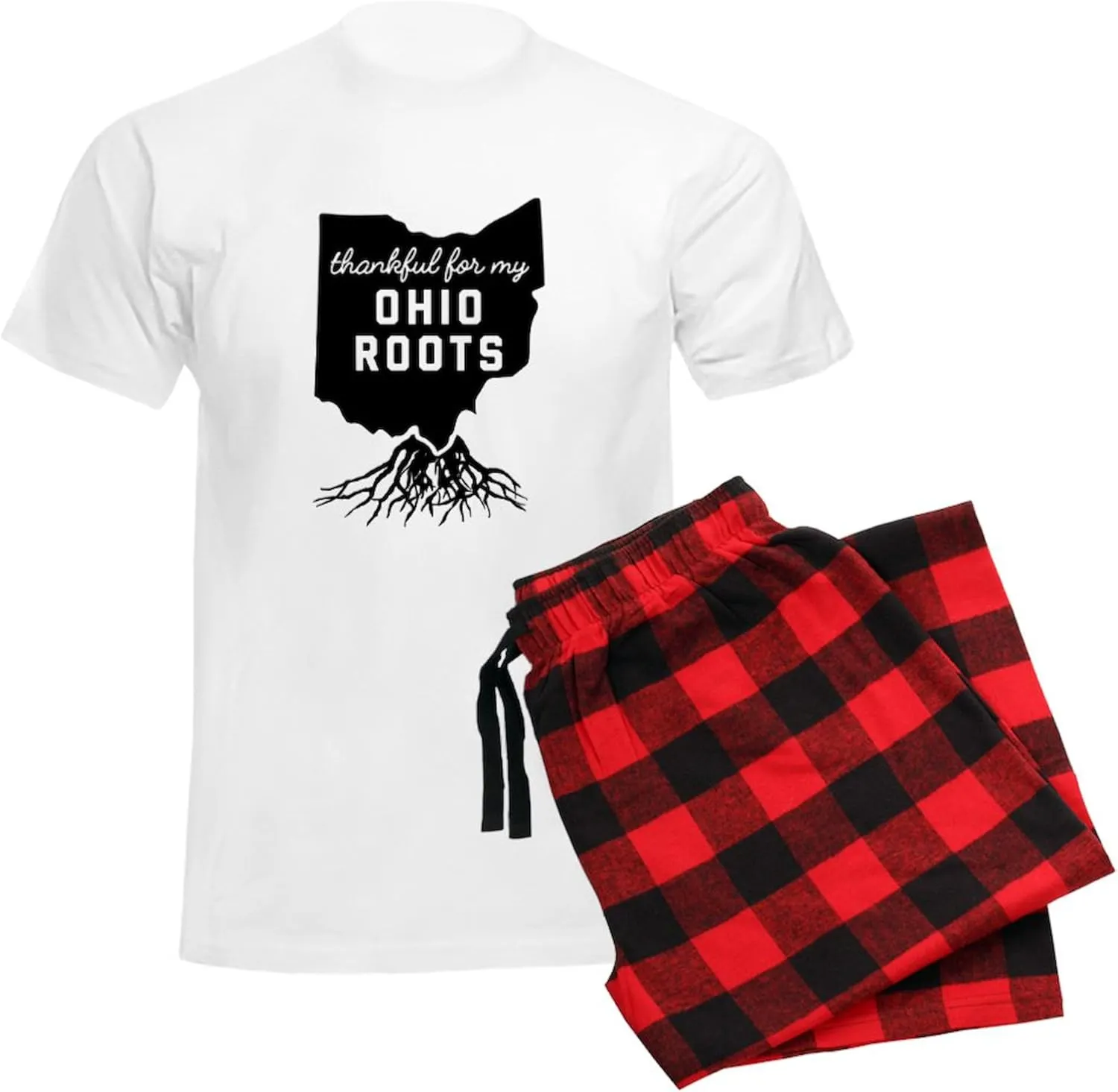 CafePress Thankful For My Ohio Roots Men's Light Pajamas Men's Novelty Light Pajama Set, Comfortable PJ Sleepwear