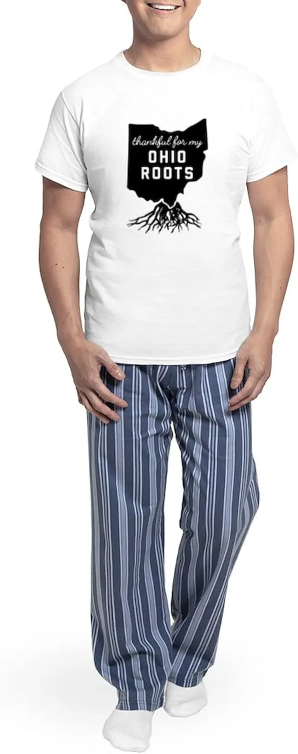 CafePress Thankful For My Ohio Roots Men's Light Pajamas Men's Novelty Light Pajama Set, Comfortable PJ Sleepwear