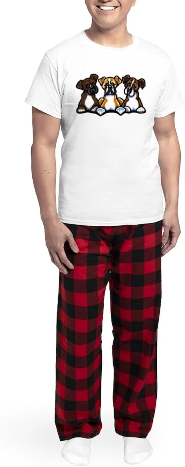 CafePress Three Boxer Lover Men's Light Pajamas Men's Novelty Light Pajama Set, Comfortable PJ Sleepwear