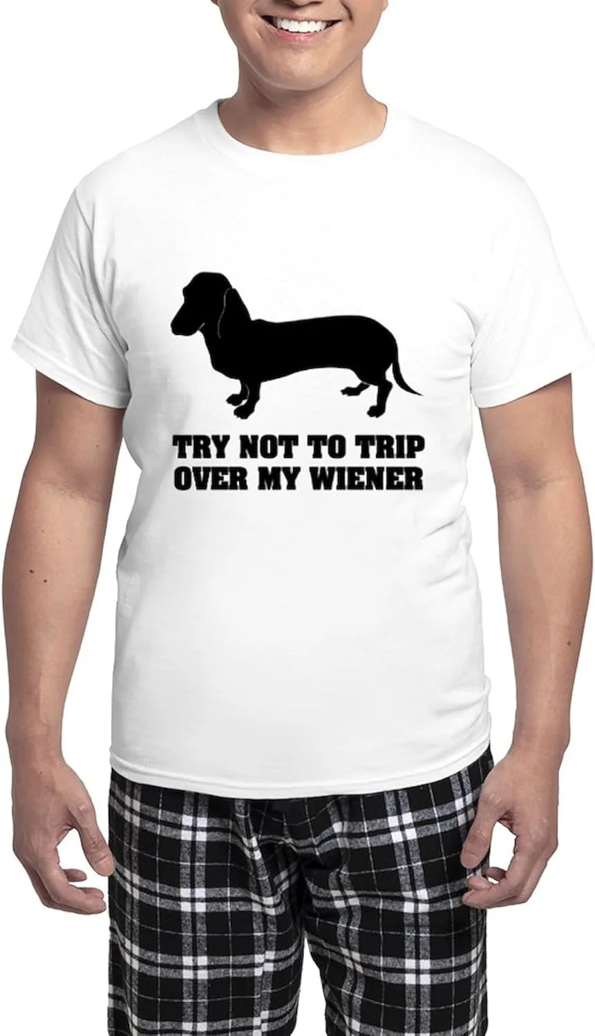 CafePress Try not to trip over my wiener Men's Light Pajamas Men's Novelty Light Pajama Set, Comfortable PJ Sleepwear