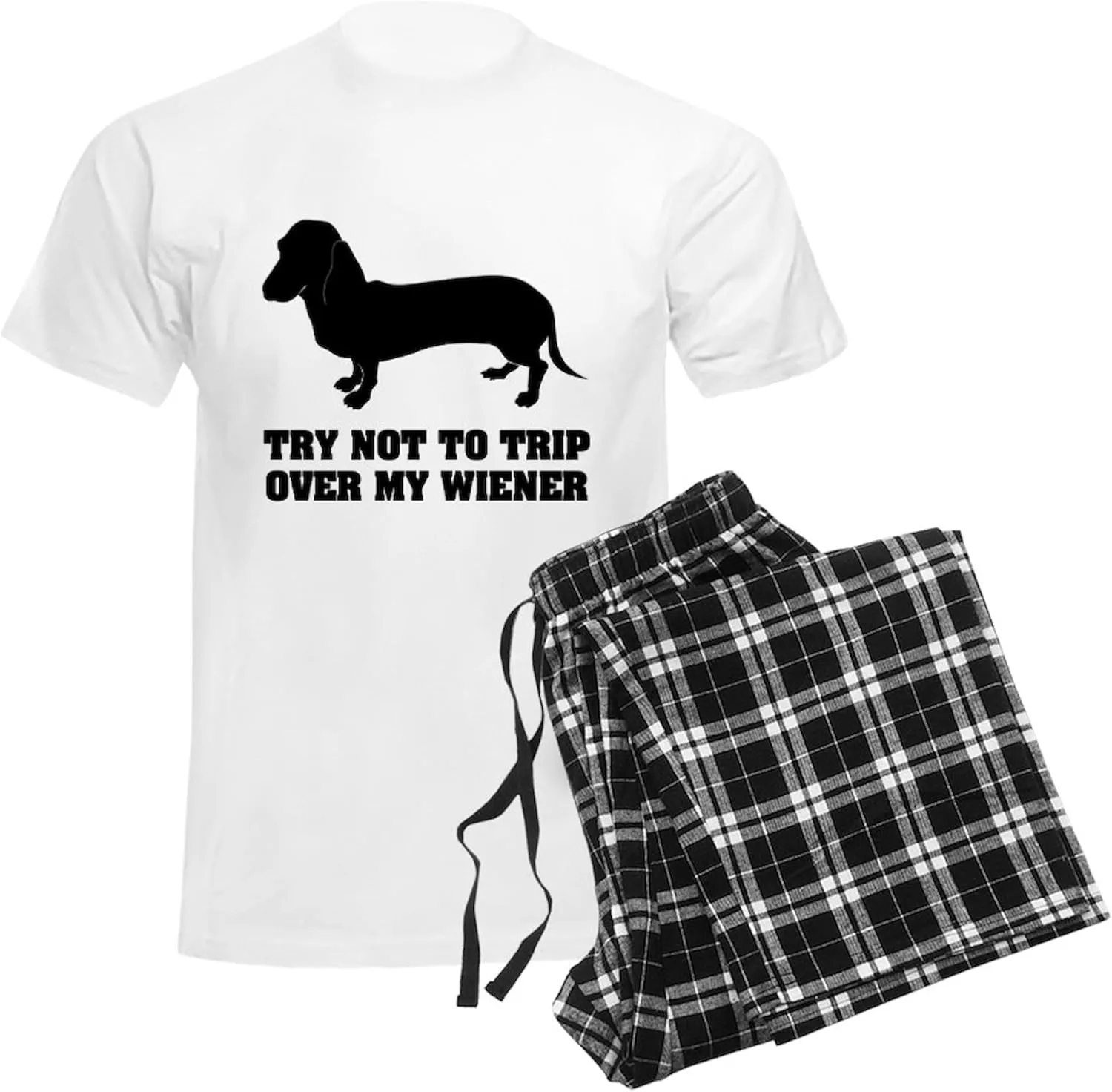 CafePress Try not to trip over my wiener Men's Light Pajamas Men's Novelty Light Pajama Set, Comfortable PJ Sleepwear