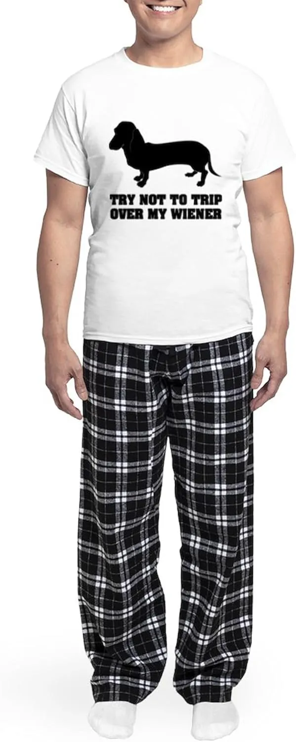 CafePress Try not to trip over my wiener Men's Light Pajamas Men's Novelty Light Pajama Set, Comfortable PJ Sleepwear