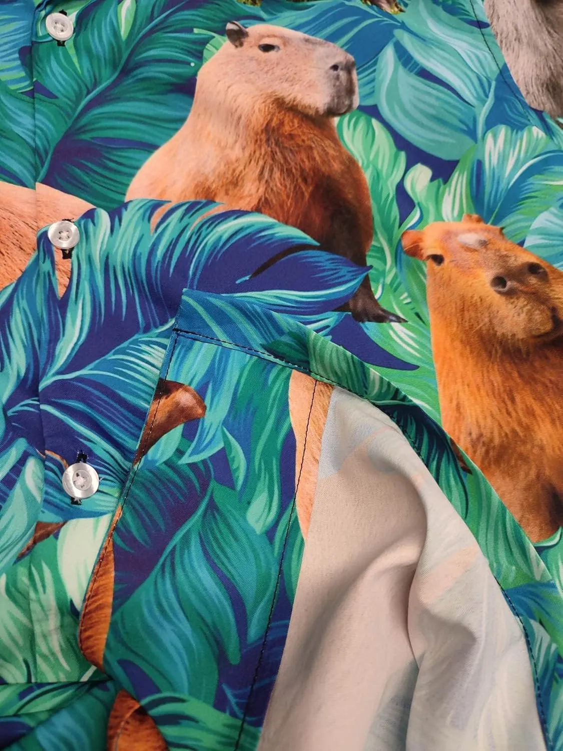 Capybara Printed Hawaiian Shirt Funny Capybara Tropical Leaves Summer Vibes Beach Shirt