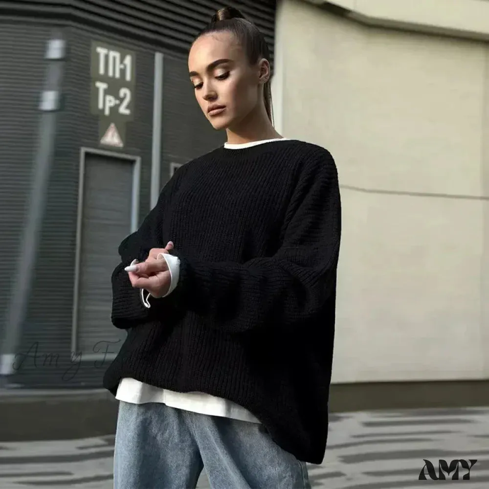 Casual Knitted Women Solid V-neck Long Sleeve Pullover Sweater