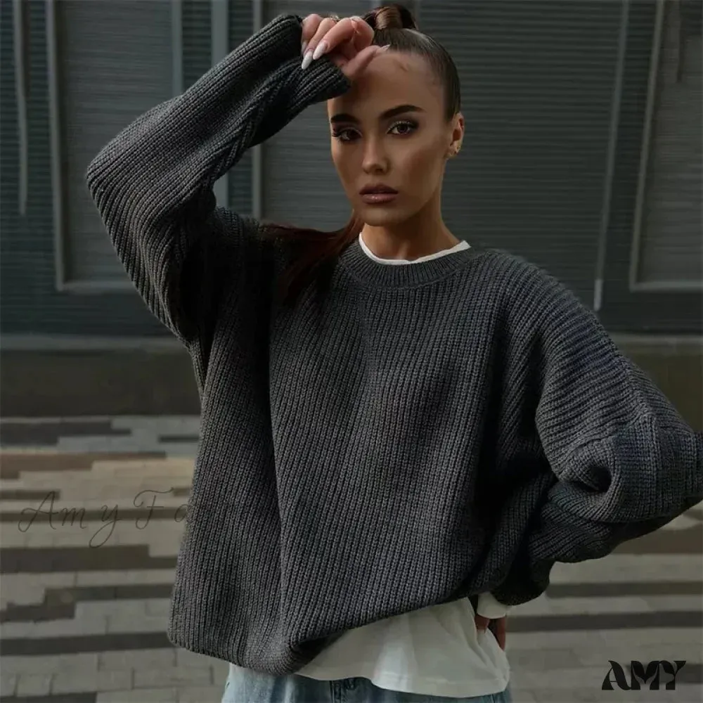 Casual Knitted Women Solid V-neck Long Sleeve Pullover Sweater
