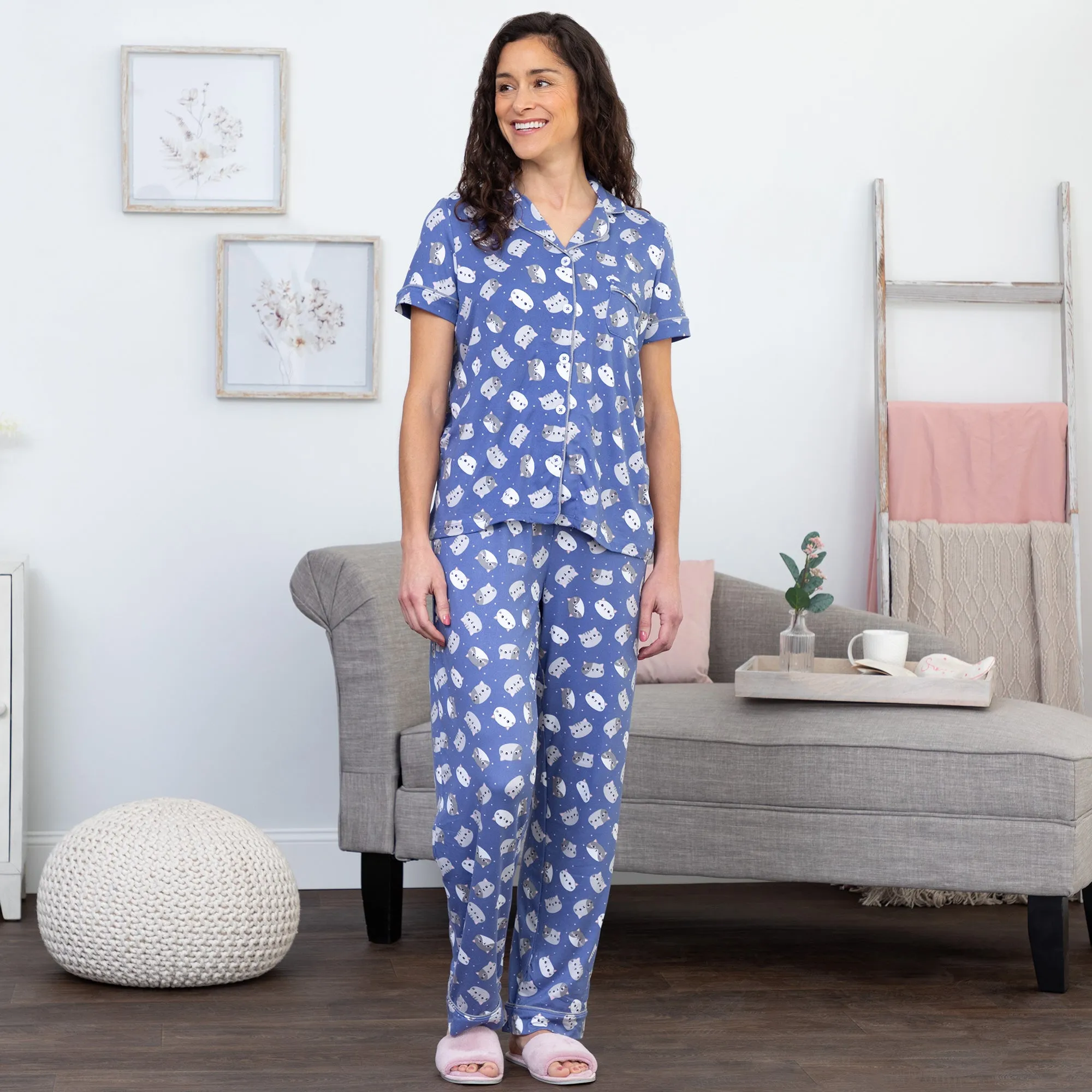 Cat Faces Button Up Pajama Set