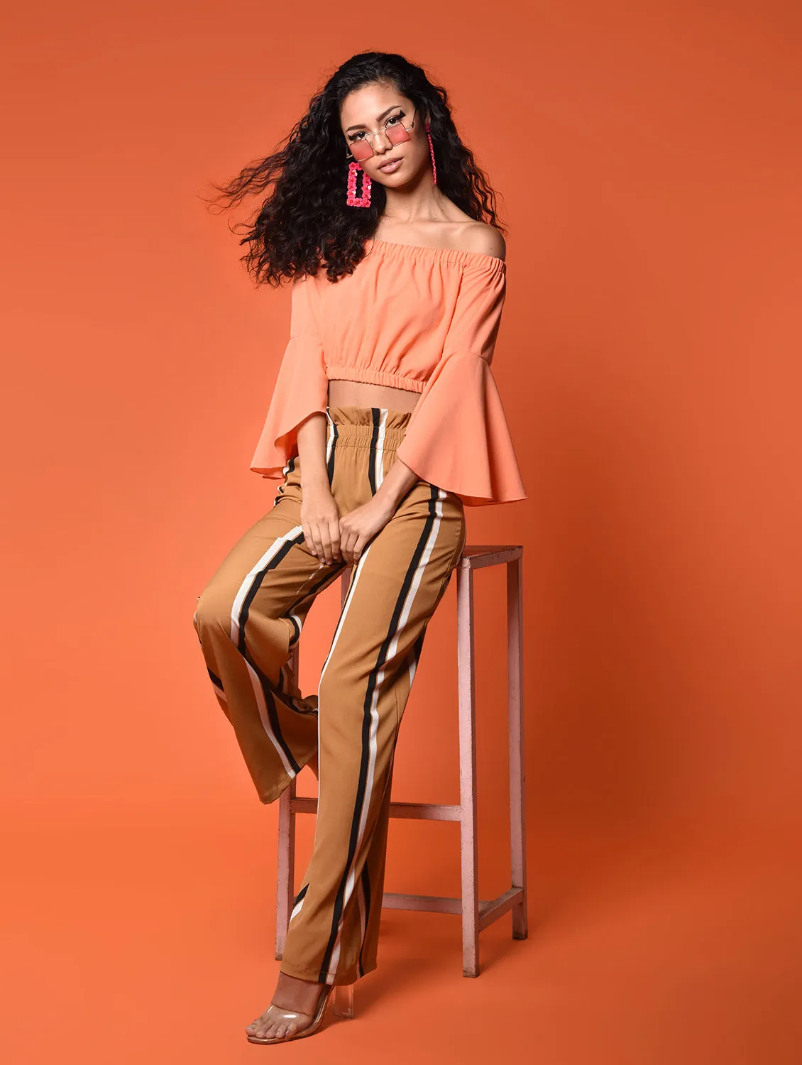 Chimpaaanzee Women Polyester Crop Tops - Peach