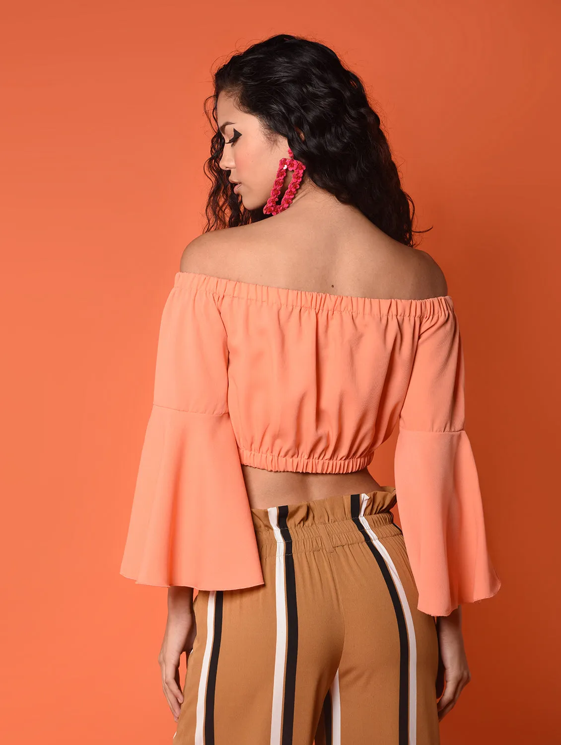 Chimpaaanzee Women Polyester Crop Tops - Peach
