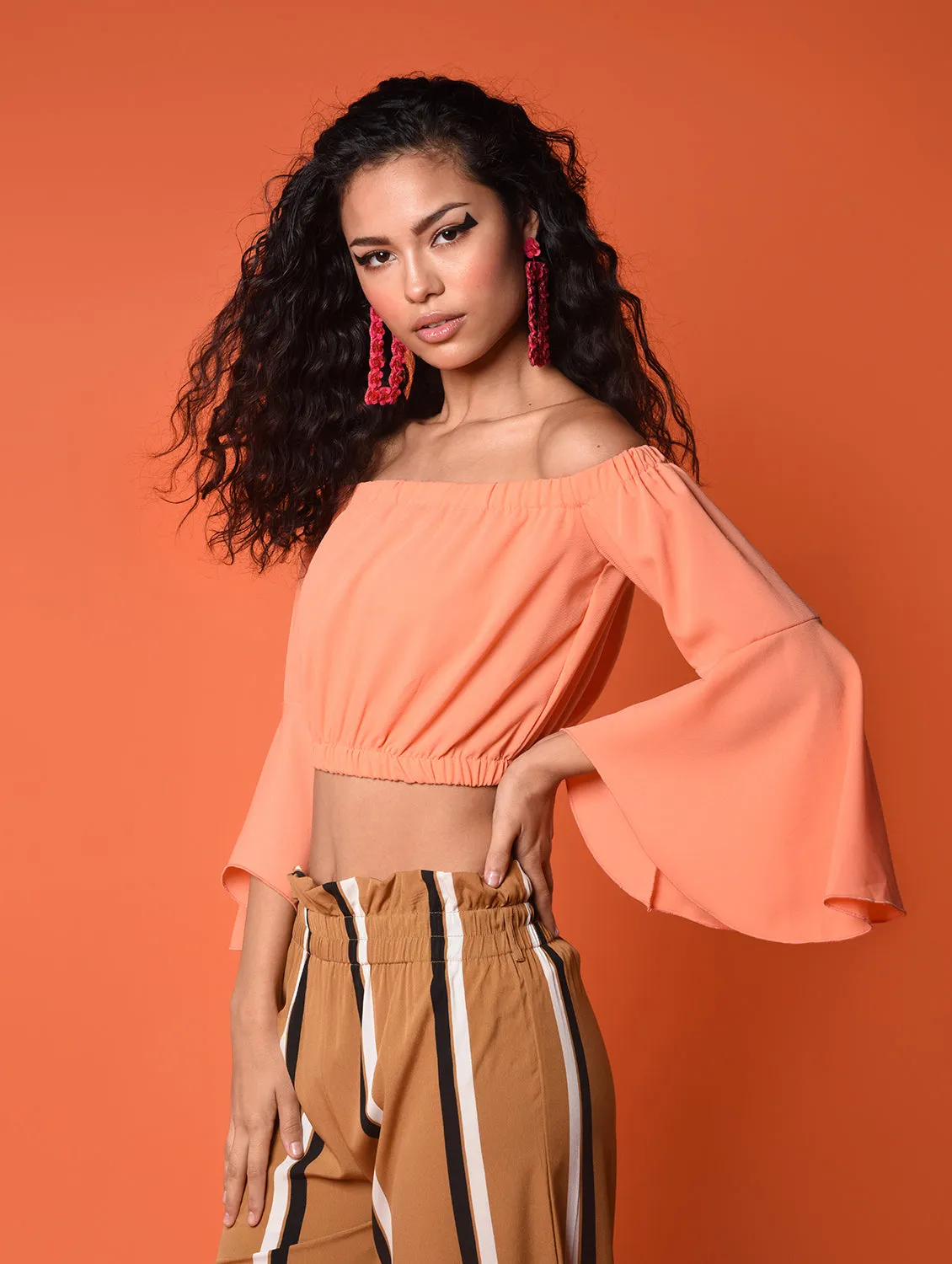 Chimpaaanzee Women Polyester Crop Tops - Peach