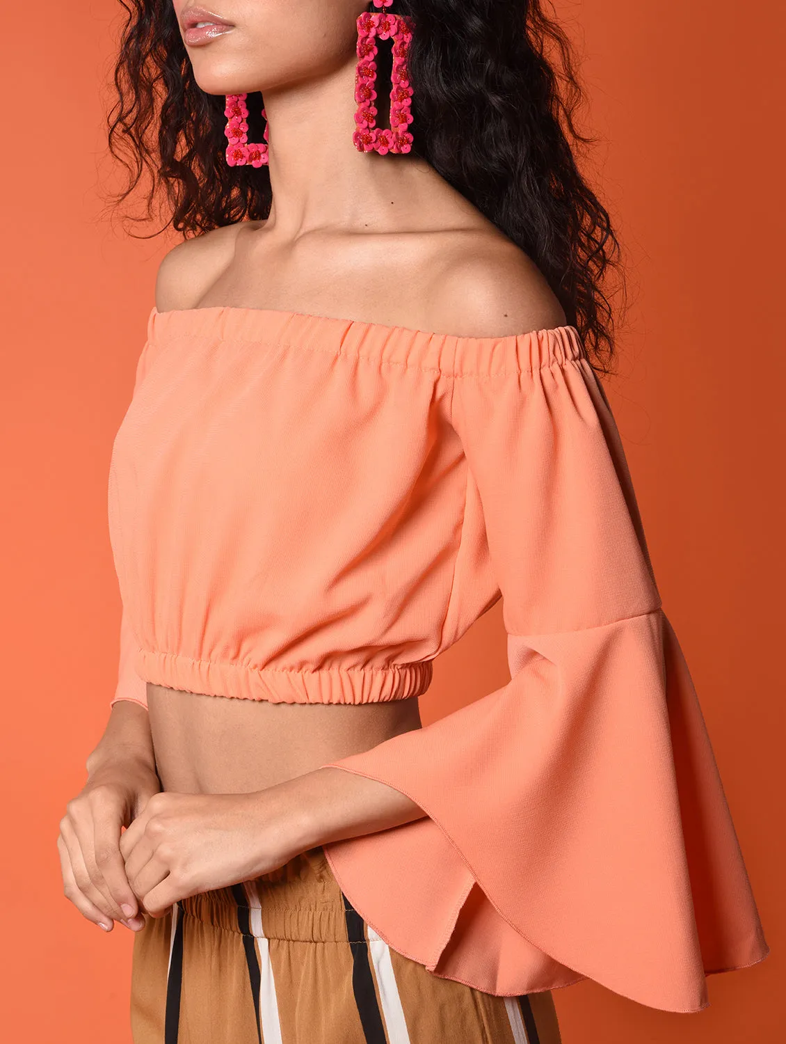 Chimpaaanzee Women Polyester Crop Tops - Peach
