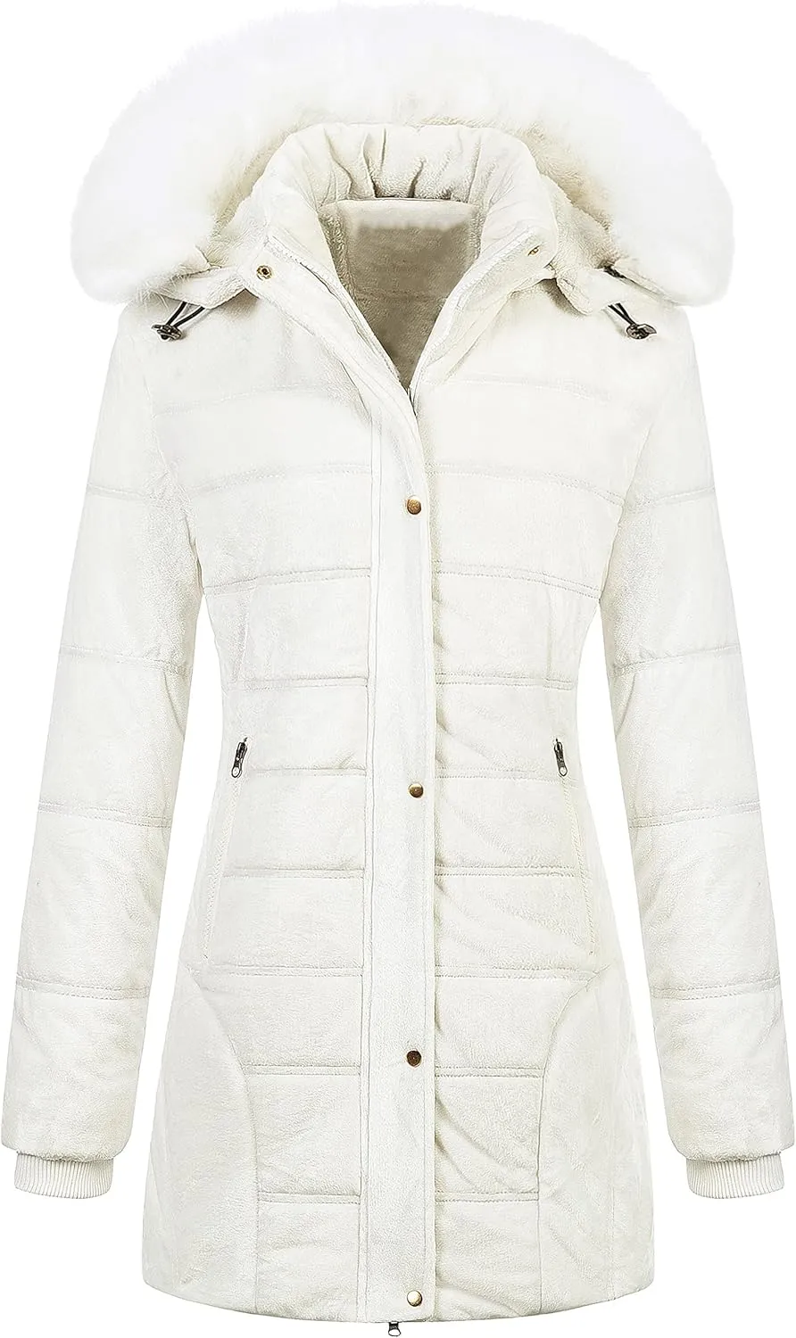 Chrisuno Women's Warm Winter Coat Velvet Puffer Jacket Quilted Faux Fur Hood