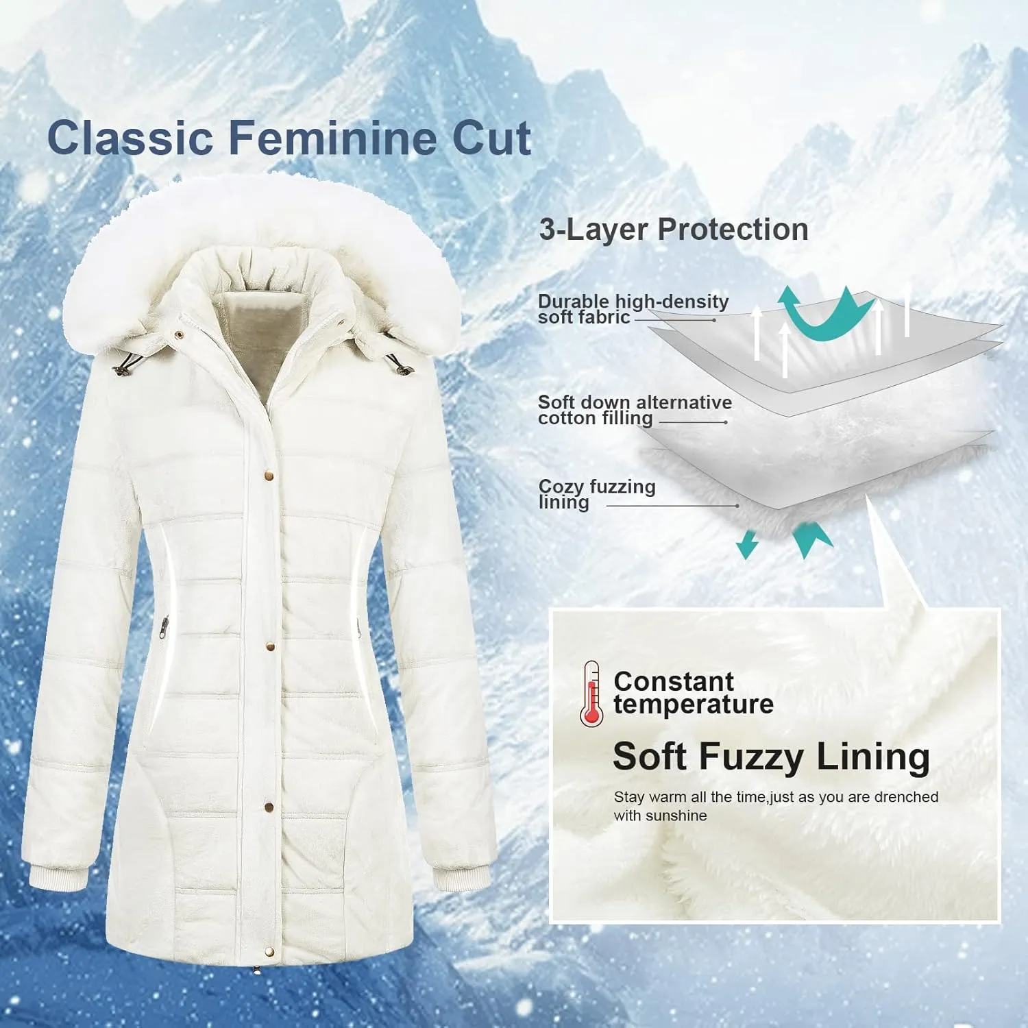 Chrisuno Women's Warm Winter Coat Velvet Puffer Jacket Quilted Faux Fur Hood