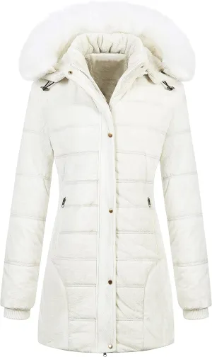 Chrisuno Women's Warm Winter Coat Velvet Puffer Jacket Quilted Faux Fur Hood