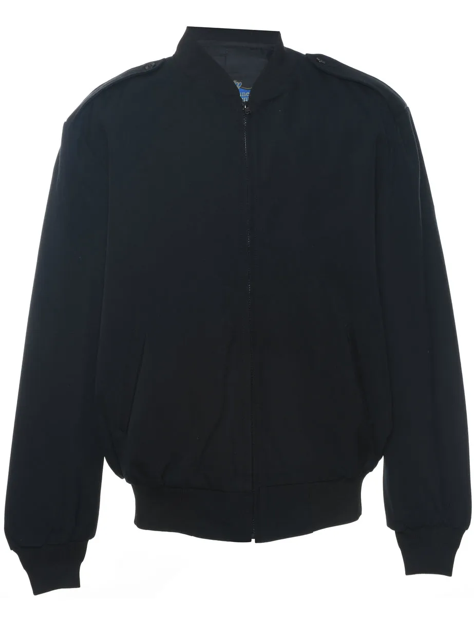 Classic Black Zip-Front Bomber Jacket - XL