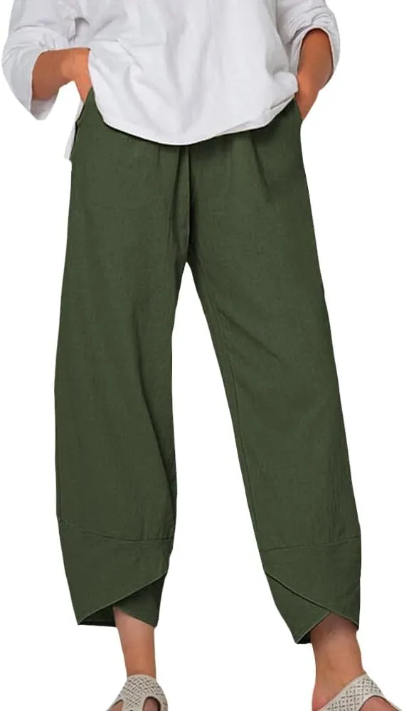 Cotton Linen Pants Women Summer Plus Size Boho Pants 2025 Lightweight Hight Waist Linen Vacation Beach Pants Pockets