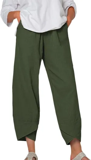 Cotton Linen Pants Women Summer Plus Size Boho Pants 2025 Lightweight Hight Waist Linen Vacation Beach Pants Pockets