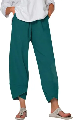 Cotton Linen Pants Women Summer Plus Size Boho Pants 2025 Lightweight Hight Waist Linen Vacation Beach Pants Pockets