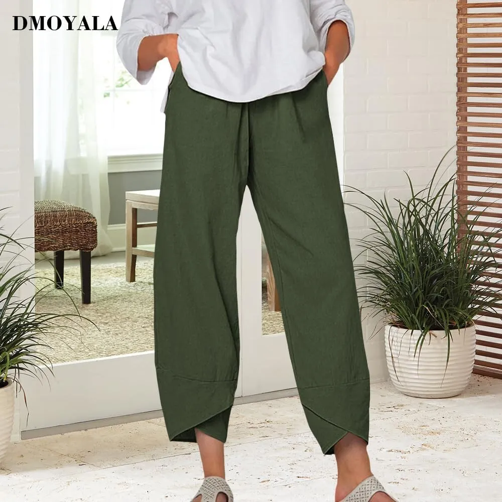 Cotton Linen Pants Women Summer Plus Size Boho Pants 2025 Lightweight Hight Waist Linen Vacation Beach Pants Pockets