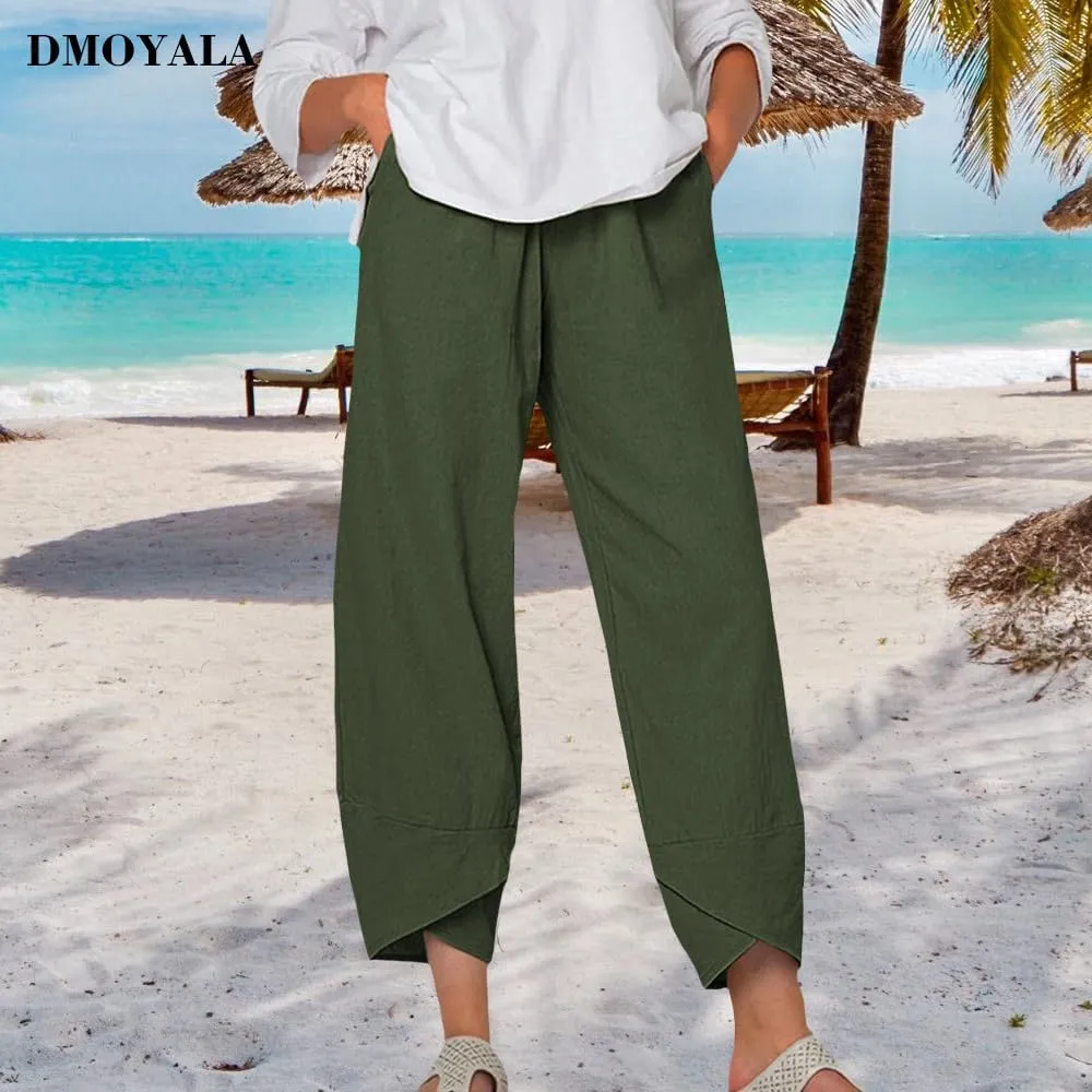 Cotton Linen Pants Women Summer Plus Size Boho Pants 2025 Lightweight Hight Waist Linen Vacation Beach Pants Pockets