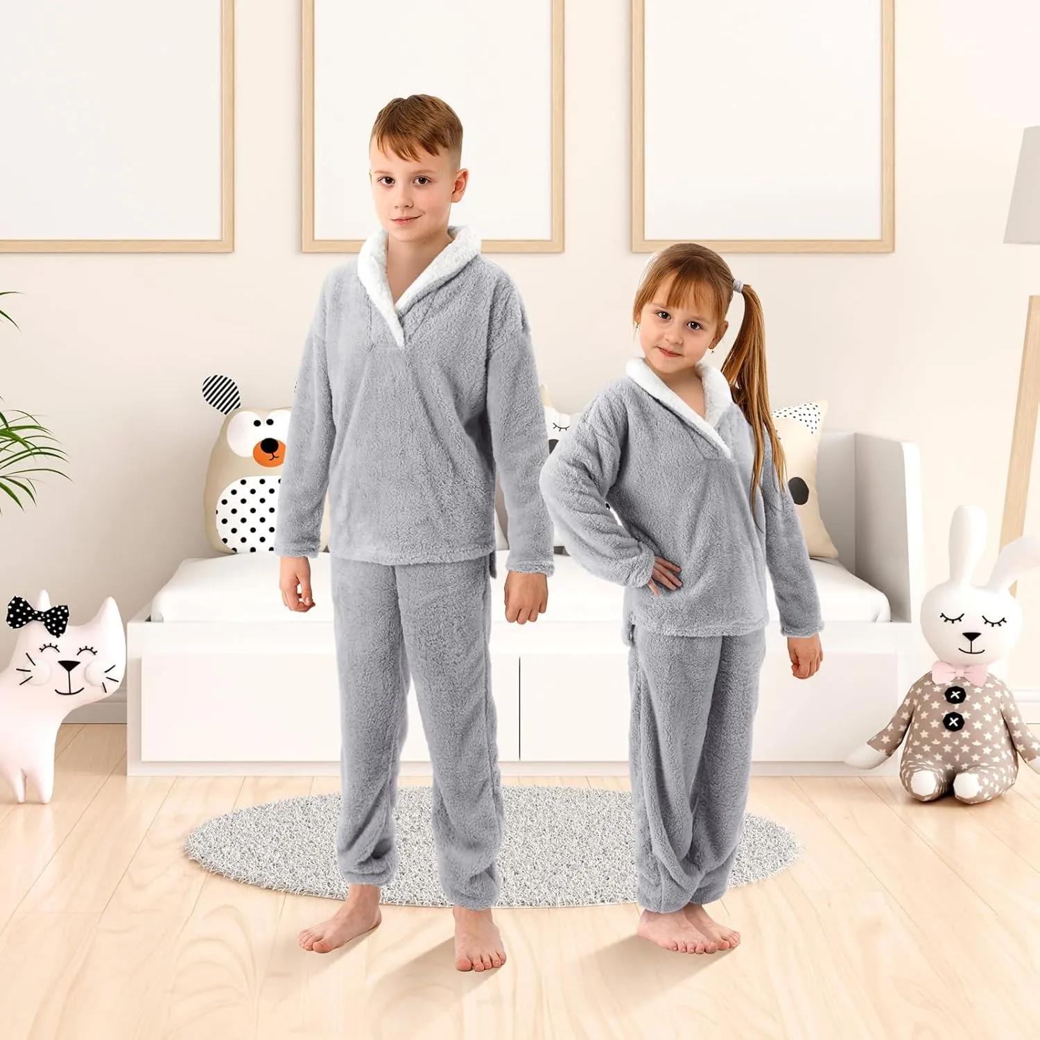 Cuffbow Fluffy Pajamas Set for Women Men Kids Family Fleece Pajamas Set Fuzzy Pjs Set Warm Sleepwear Pjs for Winter