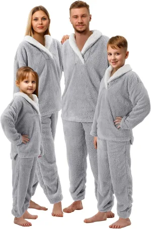 Cuffbow Fluffy Pajamas Set for Women Men Kids Family Fleece Pajamas Set Fuzzy Pjs Set Warm Sleepwear Pjs for Winter