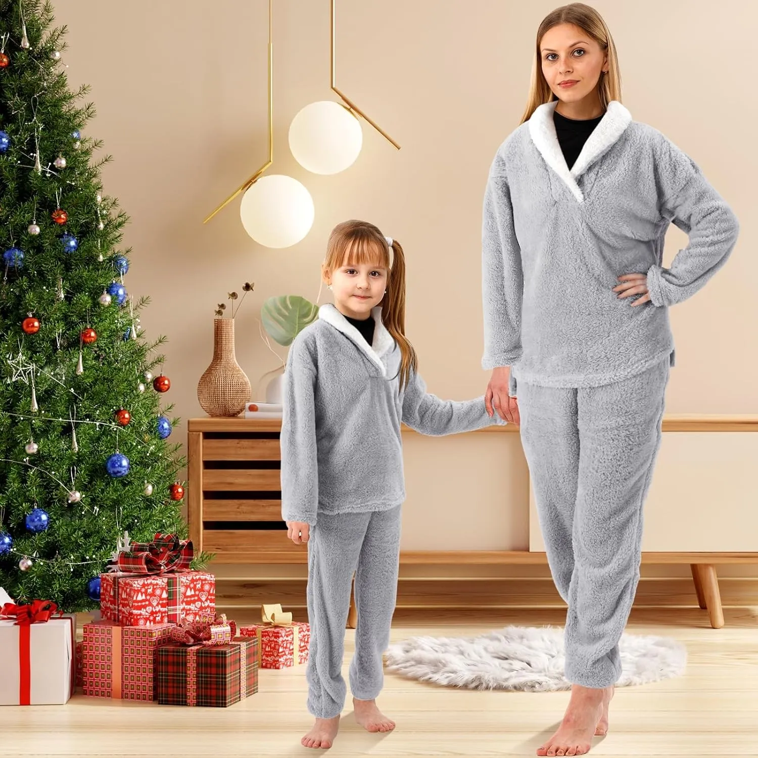 Cuffbow Fluffy Pajamas Set for Women Men Kids Family Fleece Pajamas Set Fuzzy Pjs Set Warm Sleepwear Pjs for Winter