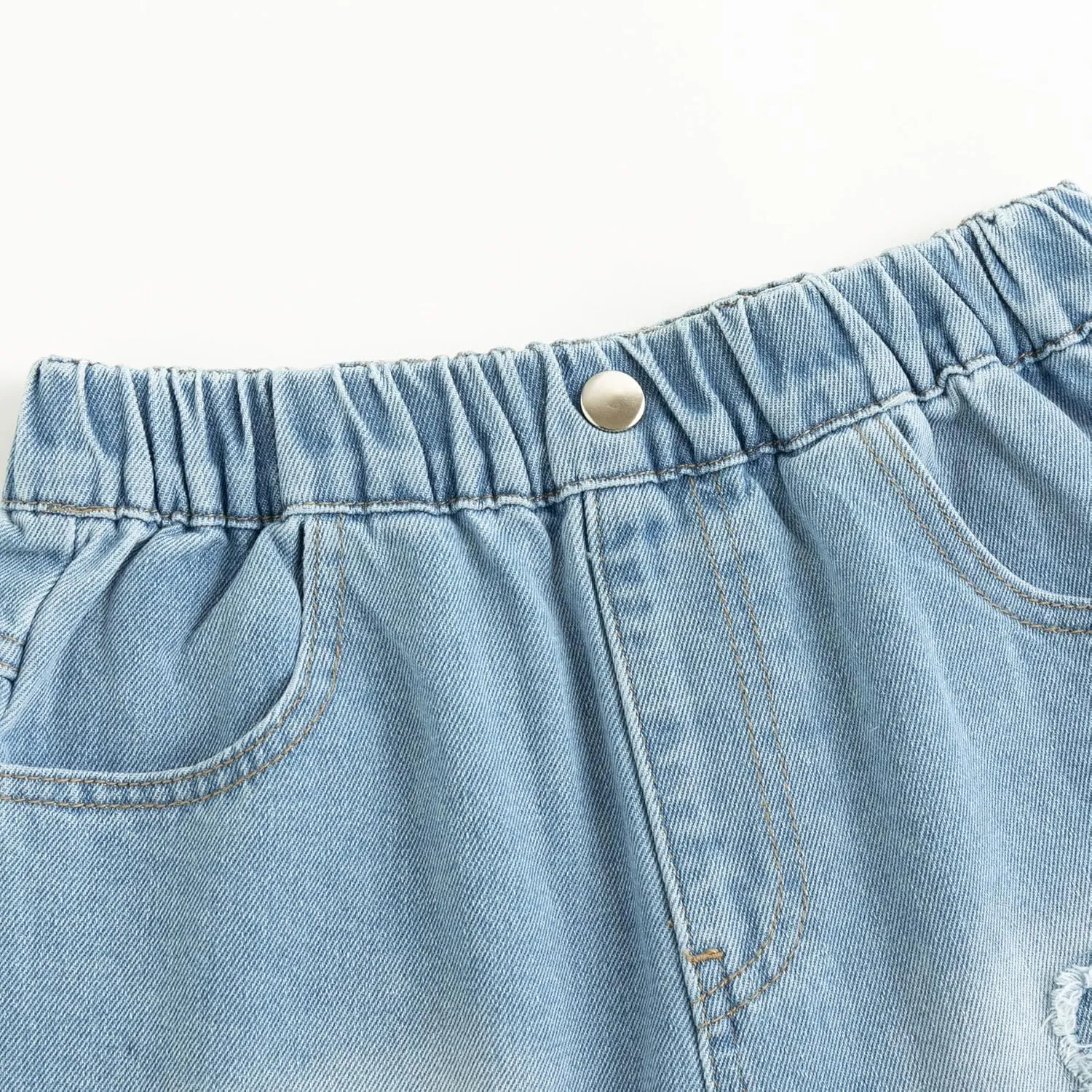 Curipeer Girls Embroidered Star Printed High Waistband Jeans with Pockets 5-14T