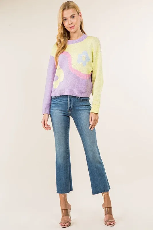 DAISY JACQUARD ROUND NECK SWEATER