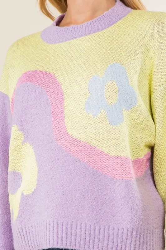 DAISY JACQUARD ROUND NECK SWEATER
