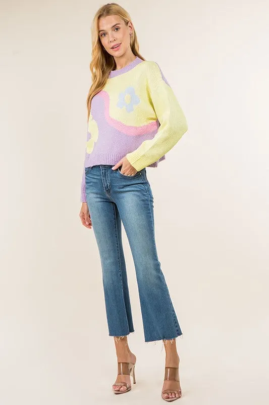 DAISY JACQUARD ROUND NECK SWEATER