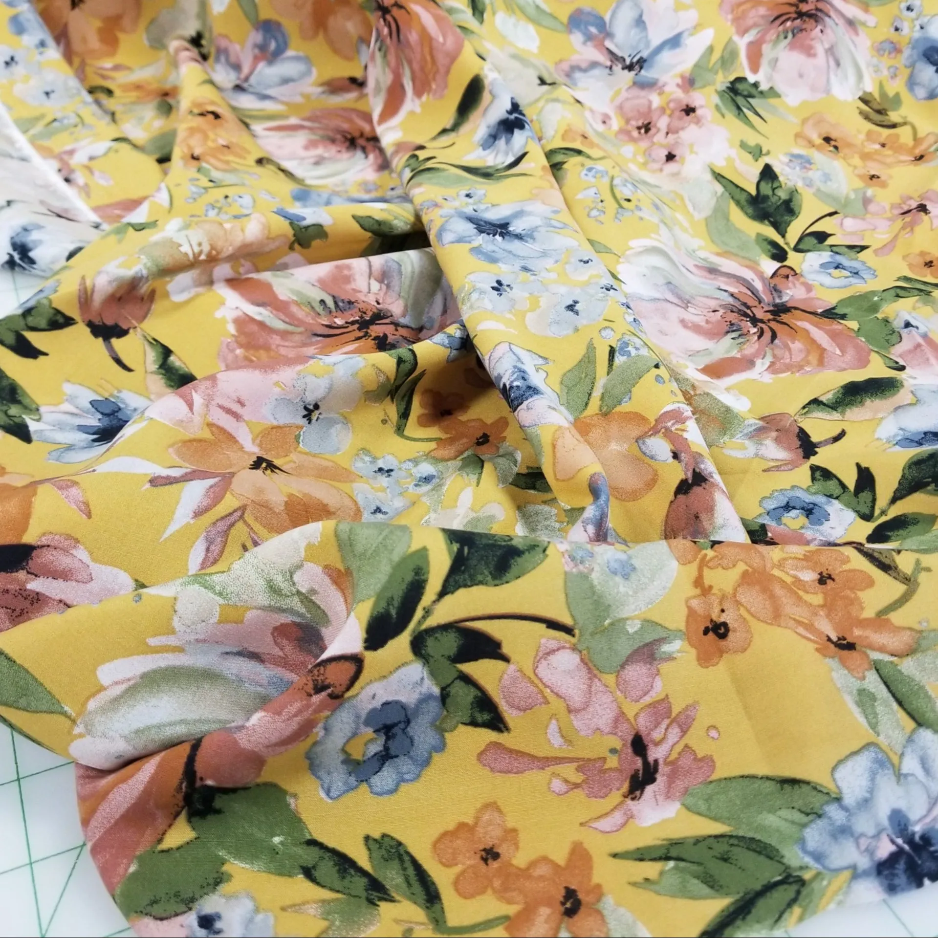 Dalia Viscose Poplin Ochre Multi Floral Resort Wear Print Woven 3.6 oz - by the yard