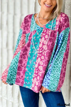 Deanwangkt - Loose multicolored floral leopard patchwork sweater