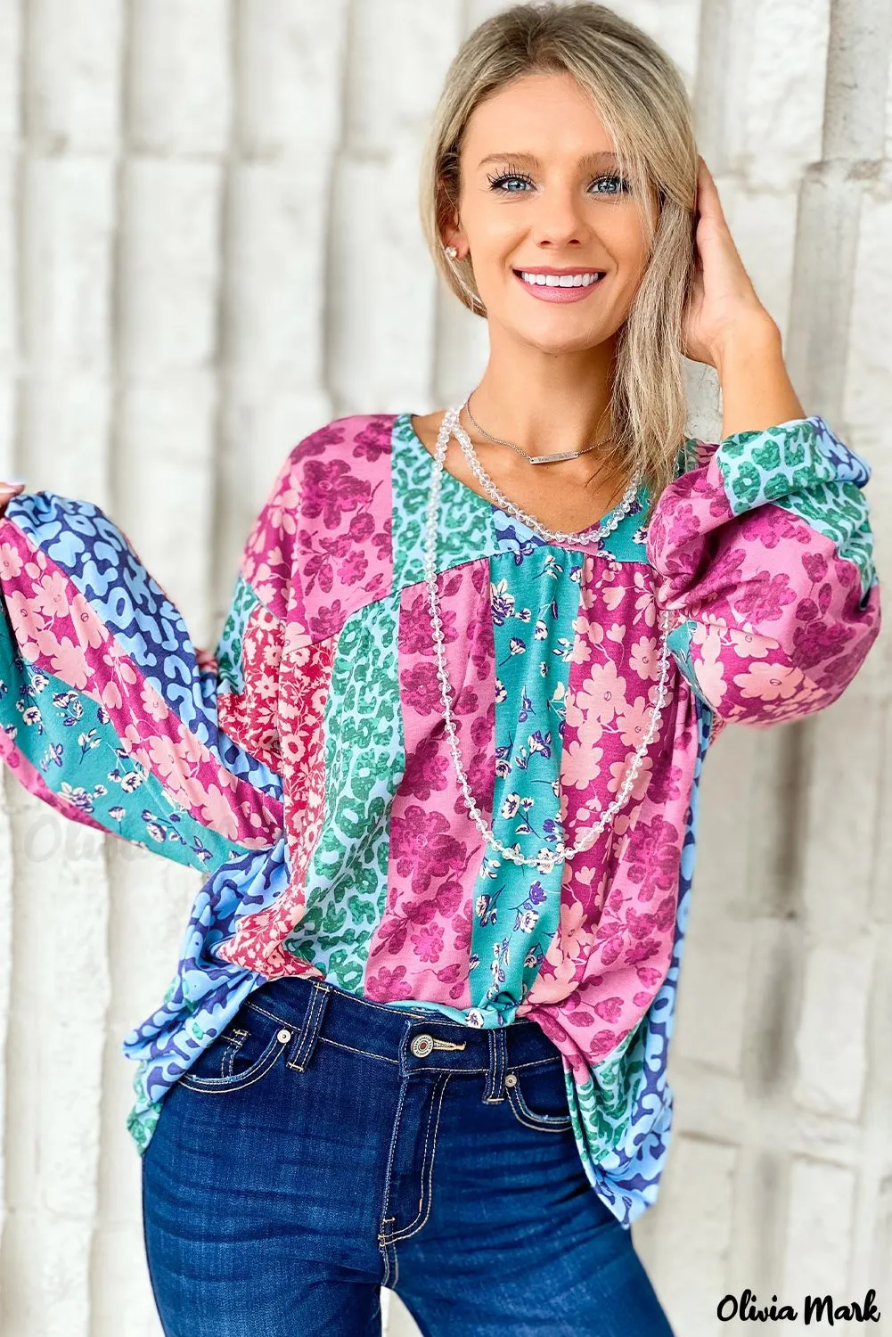 Deanwangkt - Loose multicolored floral leopard patchwork sweater