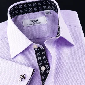 Designed Lilac Twill With Black Fleur-De-Lis Inner Lining Formal Dress Shirt