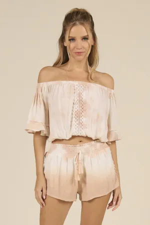Dip Dye Crochet Trim Crepe Off Shoulder Top