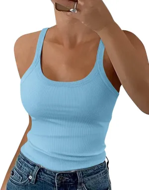 EADINVE Women's Scoop Neck Spaghetti Strap Tank Top Ribbed Sleeveless Slim Fit Camisole Summer Casual Outfits 2025