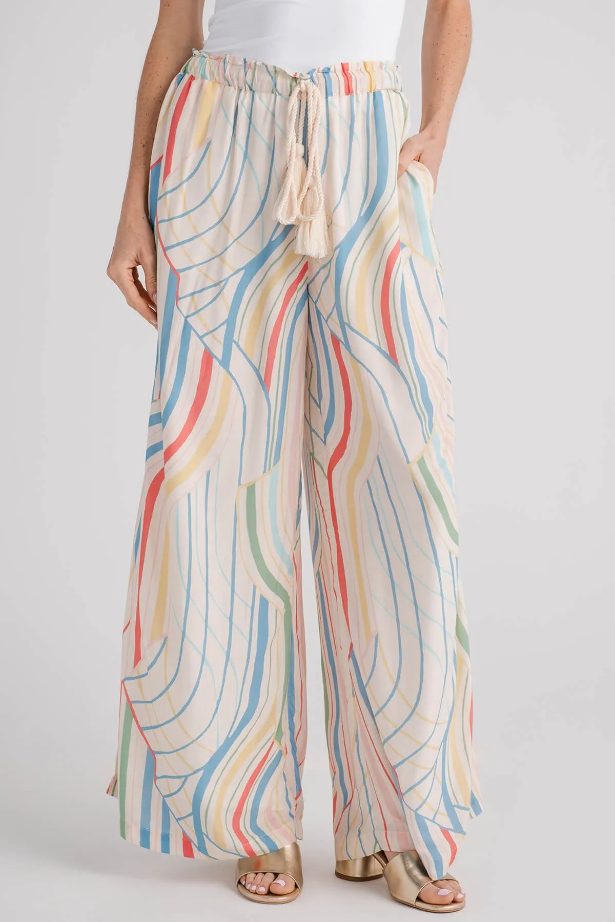 Elan Smocked Waist Printed Beach Pants