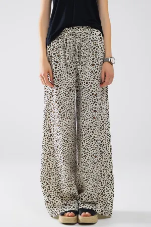 Elasticated Waist Straight Leg Pants In Leopard Print
