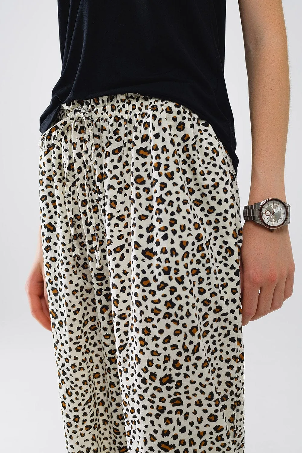 Elasticated Waist Straight Leg Pants In Leopard Print