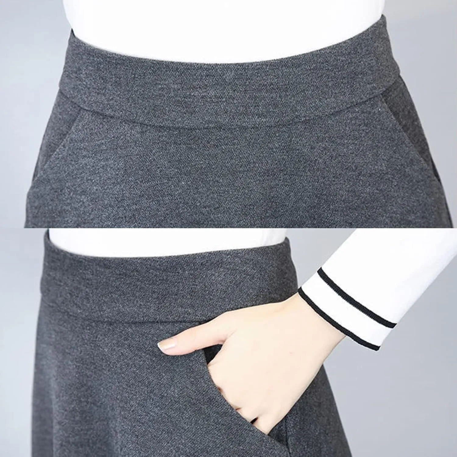 Flare Skirt Womens Winter Vintage High Elastic Waist A Line Pleated Wool Midi Skirt Lady Skirt Table Skirts