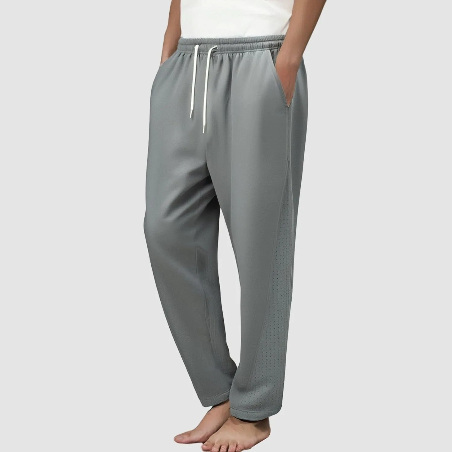 Fleece Lined Pants Men Linen Jogger Baggy Thermal Athletic Hiking Business Leather Wide Leg Sport Yoga Summer Cloth