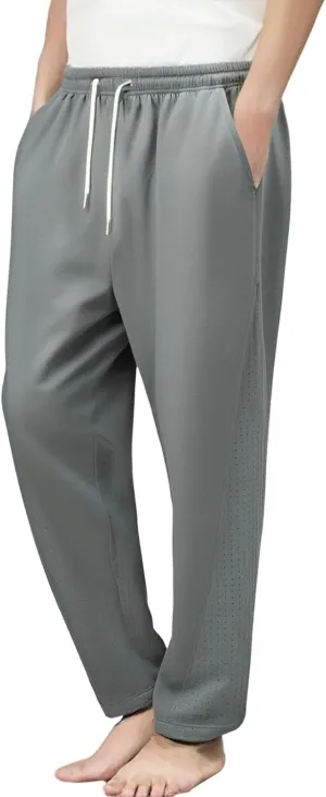 Fleece Lined Pants Men Linen Jogger Baggy Thermal Athletic Hiking Business Leather Wide Leg Sport Yoga Summer Cloth