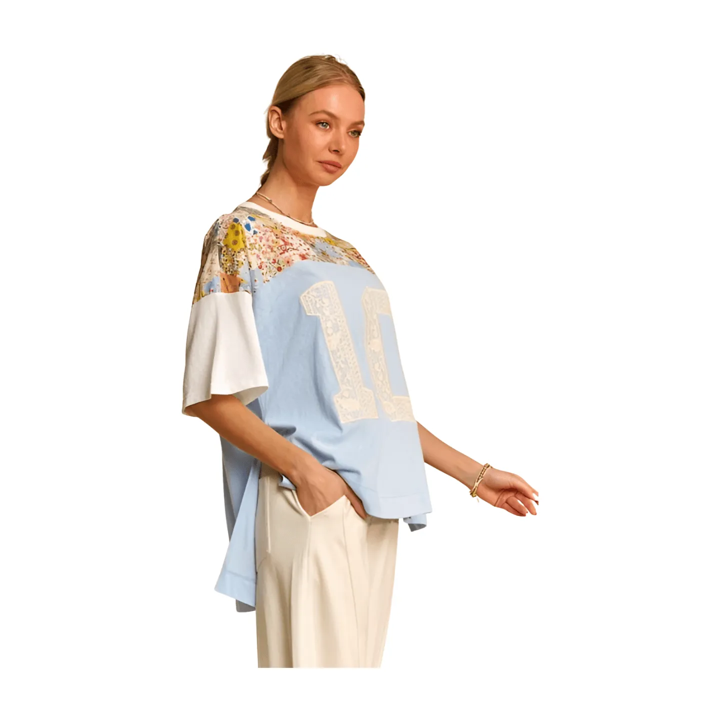 Floral Lace Number Tee - Sky Blue