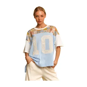 Floral Lace Number Tee - Sky Blue