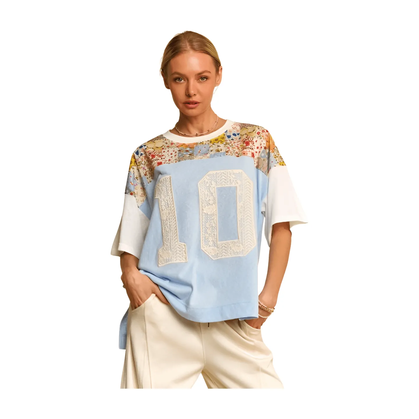 Floral Lace Number Tee - Sky Blue