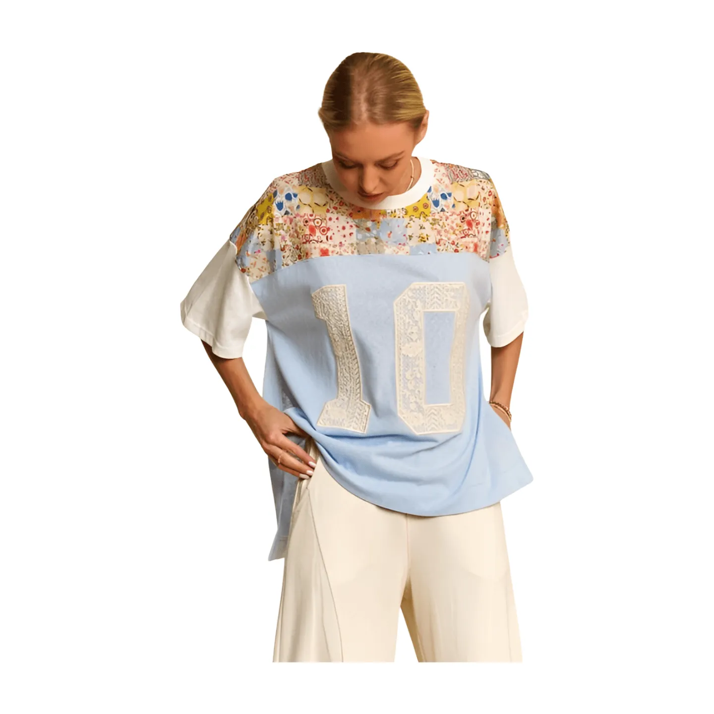 Floral Lace Number Tee - Sky Blue
