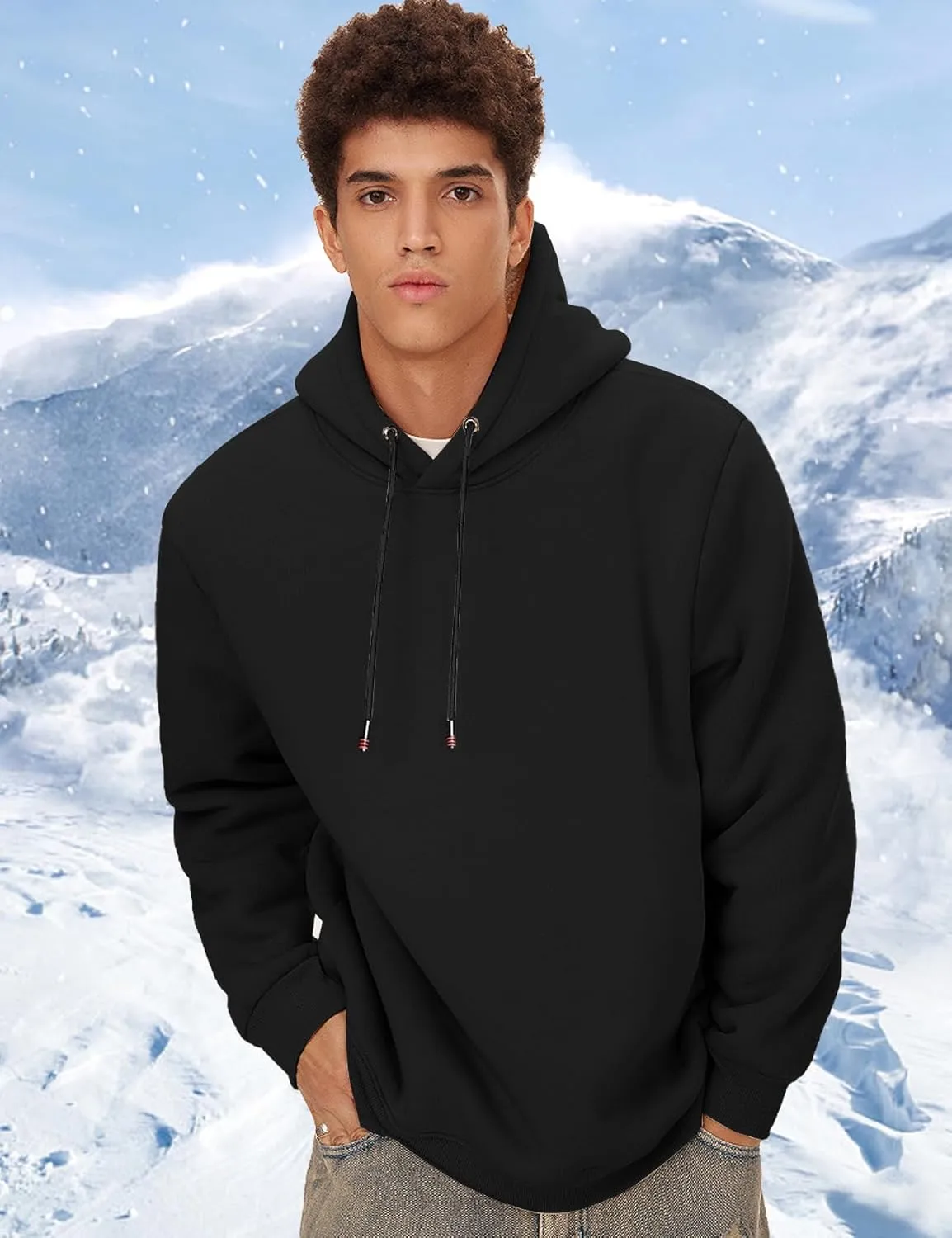 Flygo Men's Winter Warm Sherpa Lined Crewneck Sweatshirt Fleece Pullover Tops