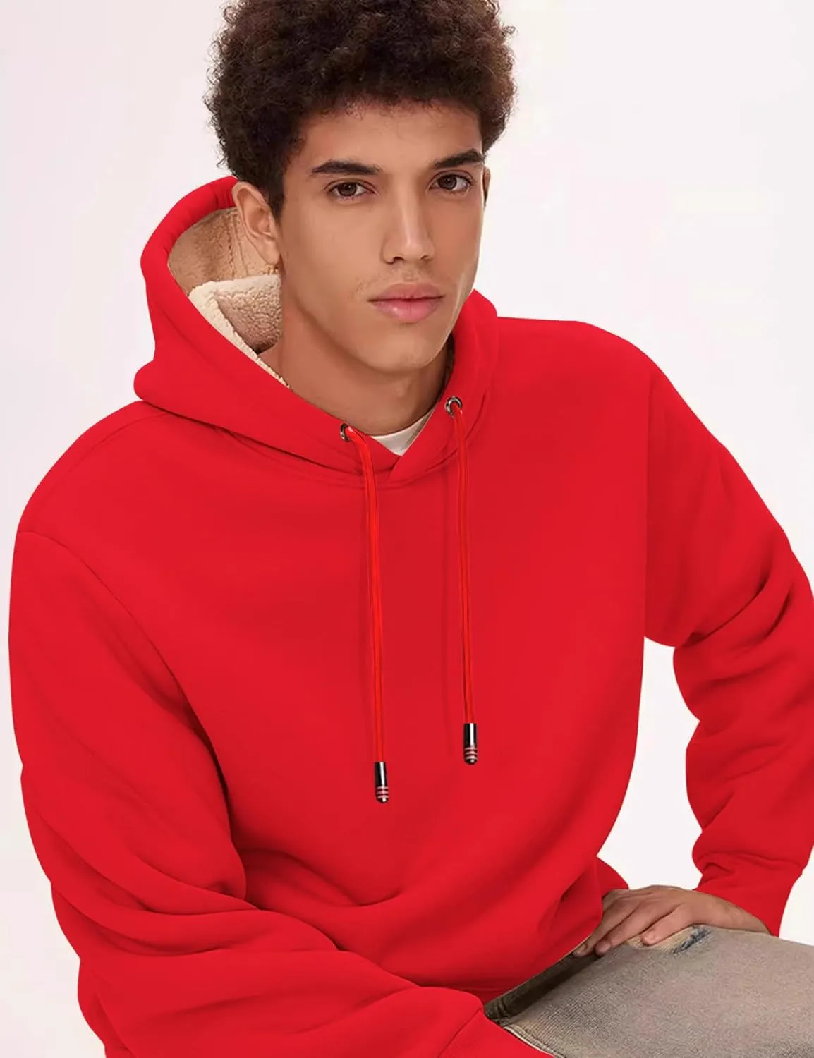 Flygo Men's Winter Warm Sherpa Lined Crewneck Sweatshirt Fleece Pullover Tops