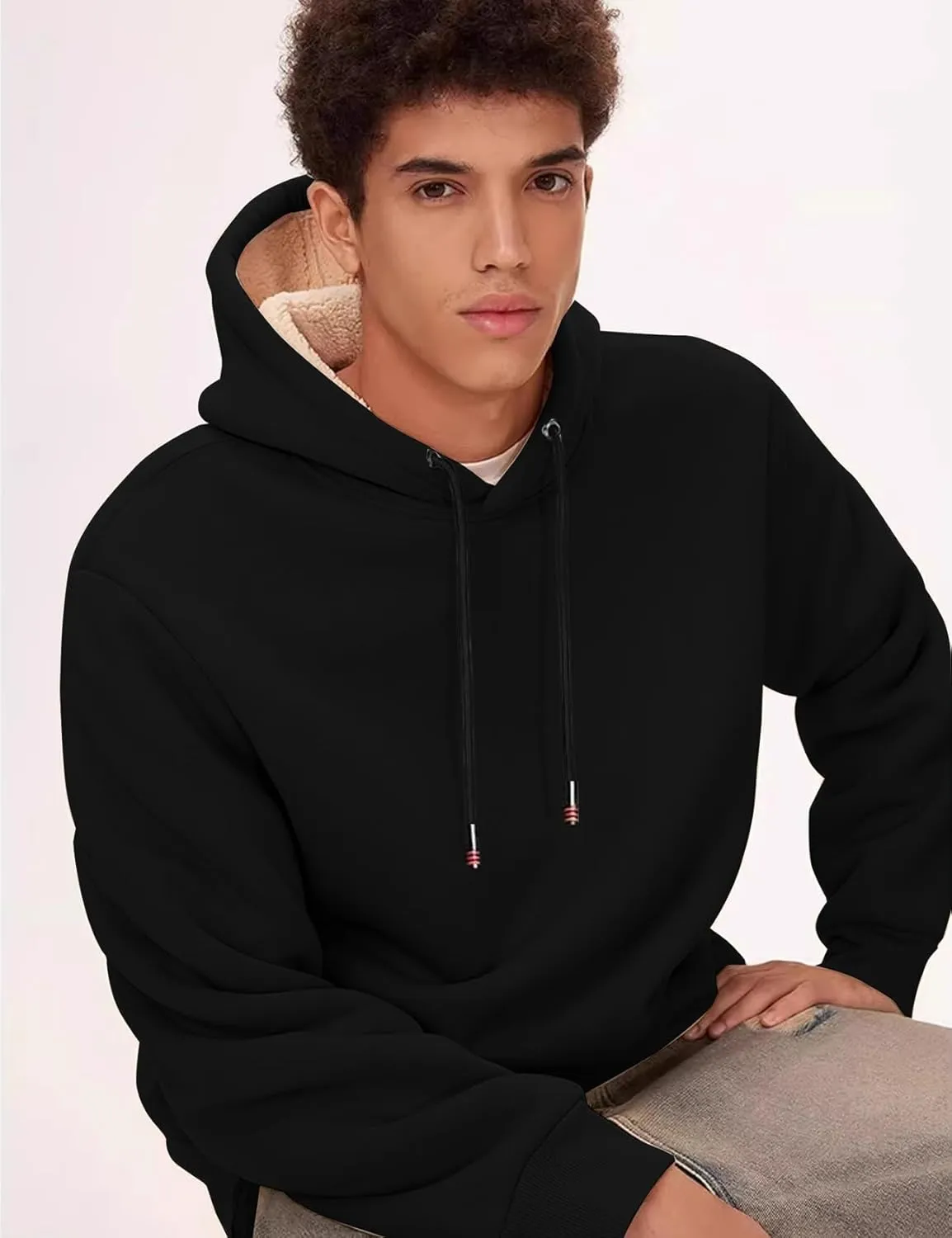 Flygo Men's Winter Warm Sherpa Lined Crewneck Sweatshirt Fleece Pullover Tops